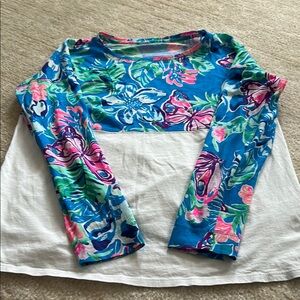 Lilly Pulitzer Girls Floral Long Sleeve Top in Blue and Pink